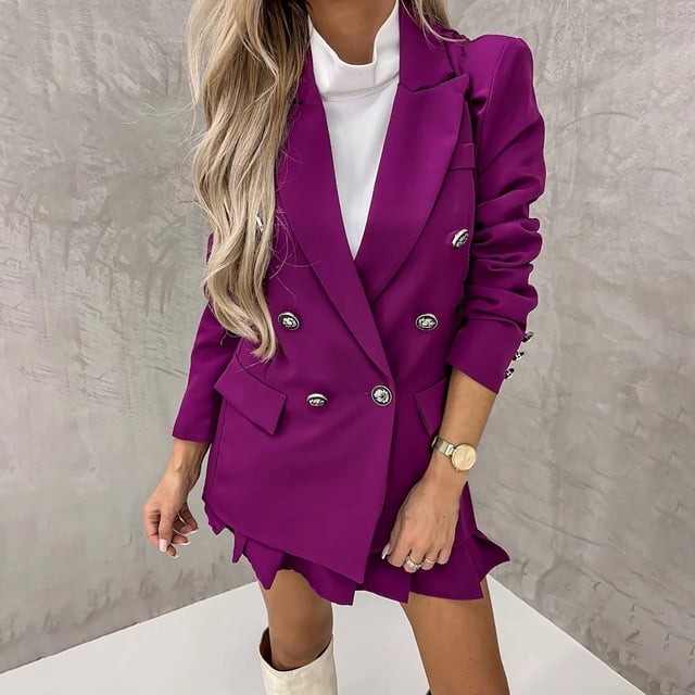 Puntoco Conjunto de traje de manga larga y pantalones cortos de color sólido para mujer Puntoco Puntoco-5526