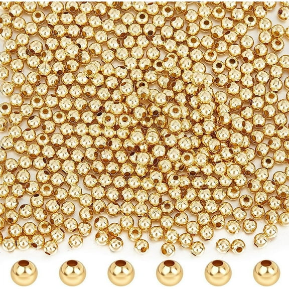 1 Box 500Pcs 24K Gold Plated Round Beads 4mm Stainless Steel Smooth Loose Balls Beads for DIY Craft Bracelet Necklace Jewelry Making Supplies Black