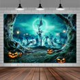 thumbnail image 3 of Halloween Backdrop, Horror Moon Night Skull Halloween Photo Booth，Scary Cemetery Forest Pumpkin Lantern Backdrop for Halloween Kids Adult Family Party Birthday Banner Decor,10X6ft, 3 of 4