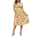 thumbnail image 1 of RKSTN Robes d'Été pour Femmes Imprimé Floral Col en V Manches Courtes Volants Robe Décontractée, 1 of 6