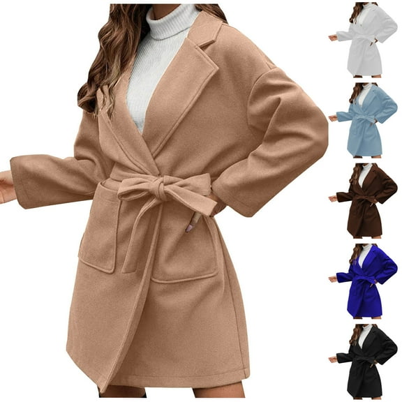 Akafmk Fall/Winter Womens Trench Coats,Womens Waterproof Double-Breasted Knee-Length Trench Coat,Solid Color Long Sleeve Loose Outdoor Windbreaker Hiking Jackets