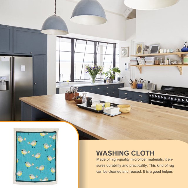 Pack of 10 Dishcloth Microfiber Absorbent Fast Dry Catering Drying Set Tableware Clean Tools Household Supply Cleaning Cloth Kitchen Supplies Dish Towels Birds