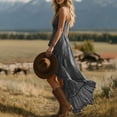 thumbnail image 6 of ClodeEU Women's Spaghetti Strap Irregular Ruffle Hem Boho Maxi Dress,Asymmetrical Flowy Beach Sundress Gray,Women's Plus L, 6 of 6
