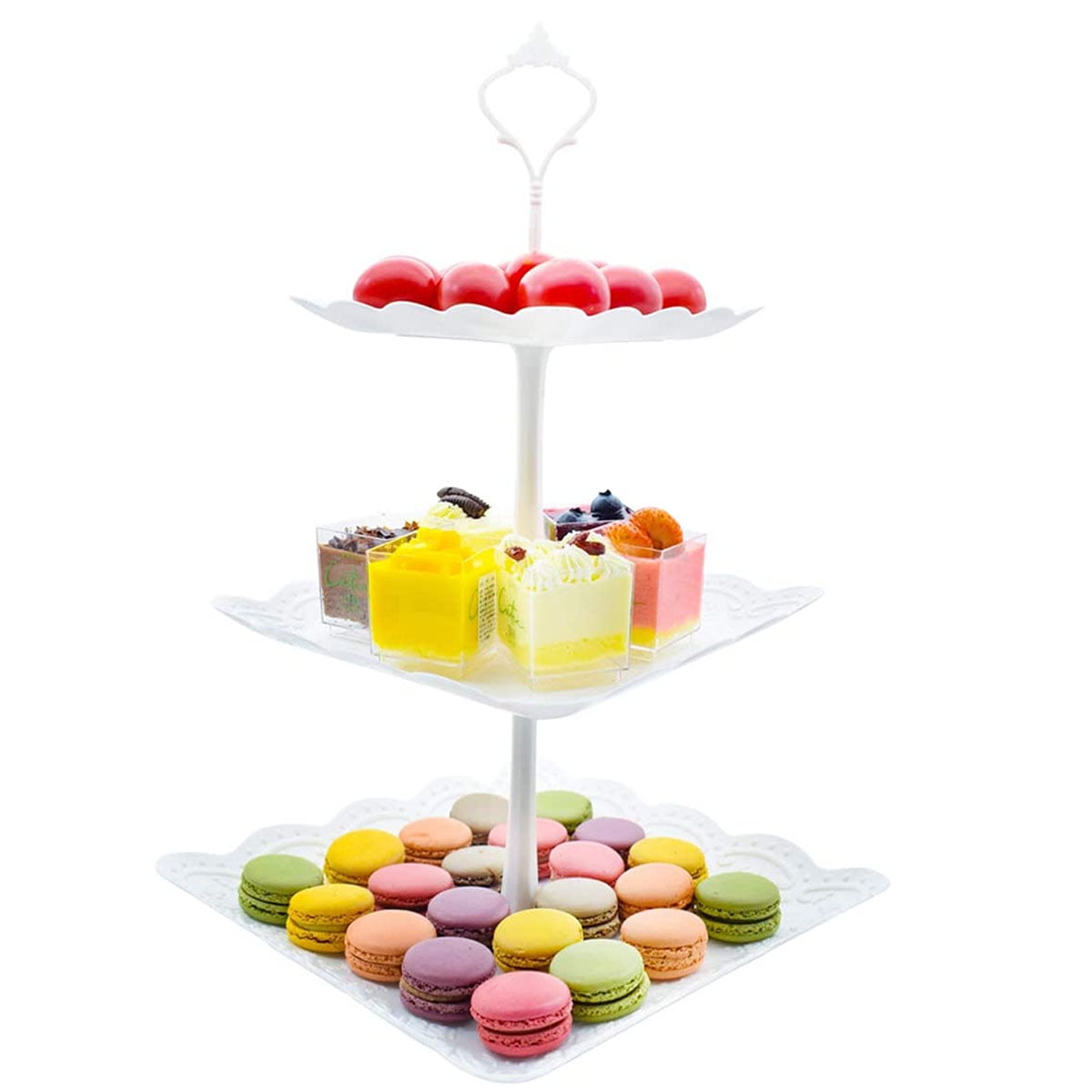 Plastic Tiered Serving Stand White Cake Tower Tray Display Stand for Party Wedding 3-Tier Cupcake Stand 