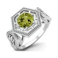thumbnail image 2 of 6MM Round Peridot 925 Sterling Silver Hexagon Shape Geometric Valentines Day Gifts Ring, 2 of 3