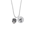 thumbnail image 2 of Delight Jewelry Silvertone Diagonal Banded Barrel with Clear Crystals Spinner Silvertone Script Initial Disc - F - Charm Necklace, 20"+3", 2 of 4