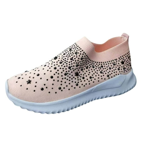 

Follure Girl women s casual shoes Women s Ladies Ankle Flat Loafers Crystal Fashion Bling Sneakers Casual Shoes Pink 37