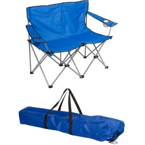 Loveseat Style Double Camp Chair with Steel Frame by Trademark Innovations (Blue, 31.5'H)