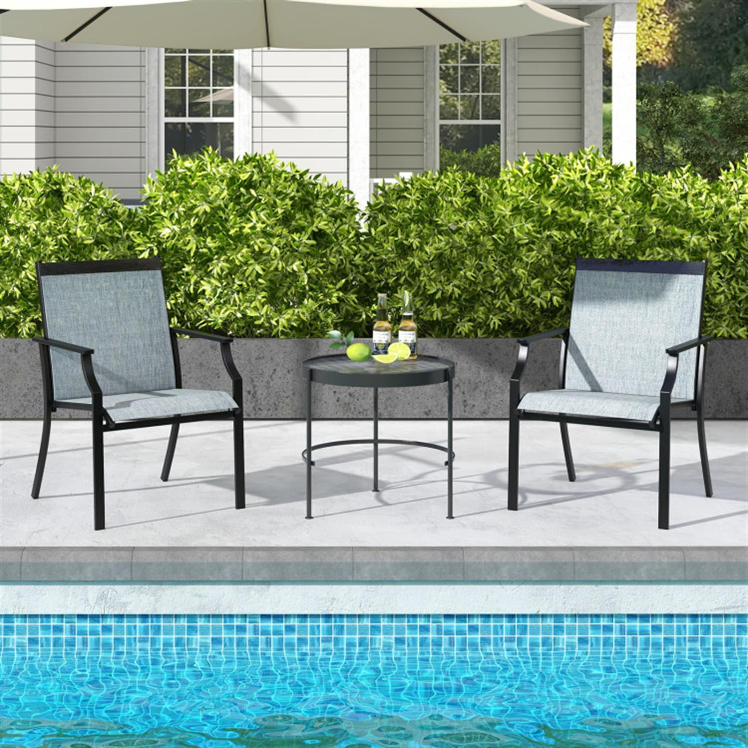 Demi Bonn 2 Piece Patio Dining Chairs with Breathable Seat and Metal Frame, Outdoor Accent Furniture Lounge Chairs for Yard, Garden, Blue