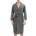 thumbnail image 2 of Frnrwgo Mens Yukata Robe Soft Lightweight Tie Waist Pockets Solid Color Home Bathrobe, 2 of 4