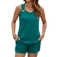 thumbnail image 2 of vigerkar Two Piece Sets for Women Summer Outfits Lounge Sets Shorts Pants Sleeveless Matching Sets Vacation Travel Outfits Blue, XXL, 2 of 9