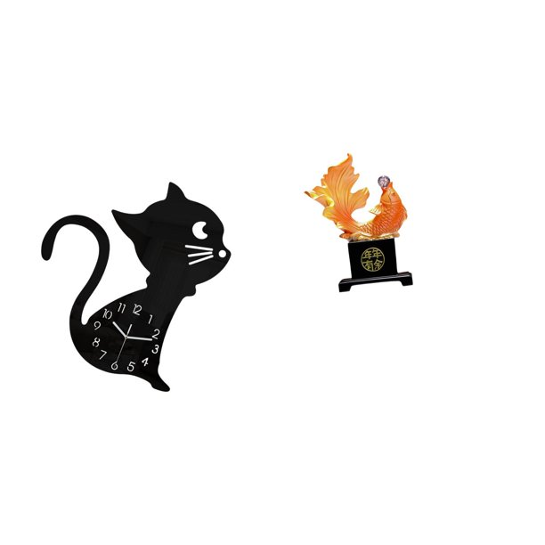 Reloj De Pared De Gato Acrílico, Moderno Adorno Decorativo De Dibujos Animados Para Sala De Estar, Escultura De Pez, Artesanía De Resina, Estatua De Carpa China, Figura De Animal, Dormitorio,