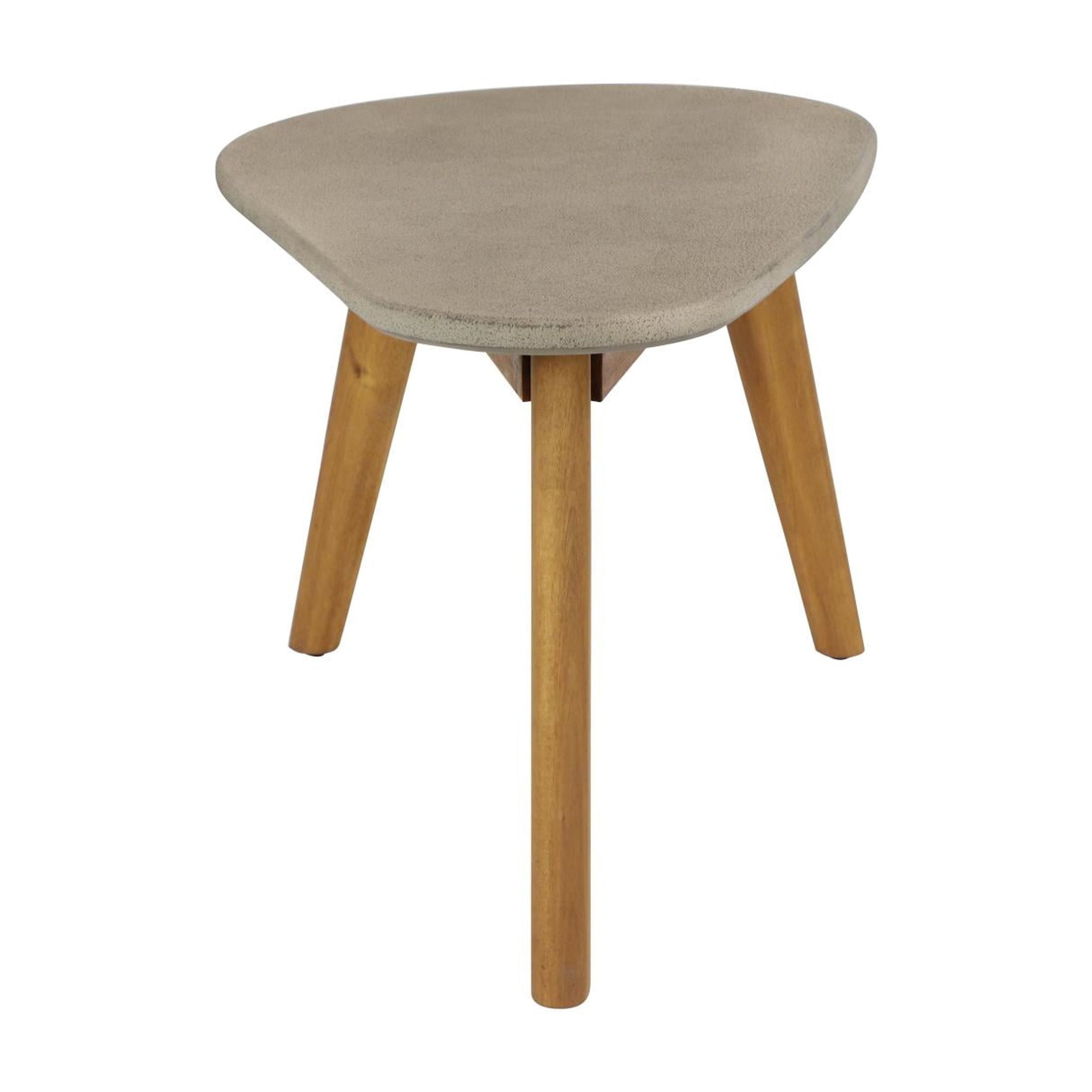 DecMode 29" x 16" Gray Cement Stone Concrete Inspired Angled Oval Outdoor Accent Table with Tapered Wood Legs, 1-Piece