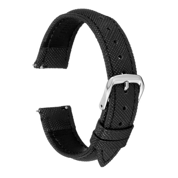 Uxcell Leather Watch Bands 16mm Thin Grain Replacement Cowhide Leather Strap Women Men Watch Strap, Black Silver Tone