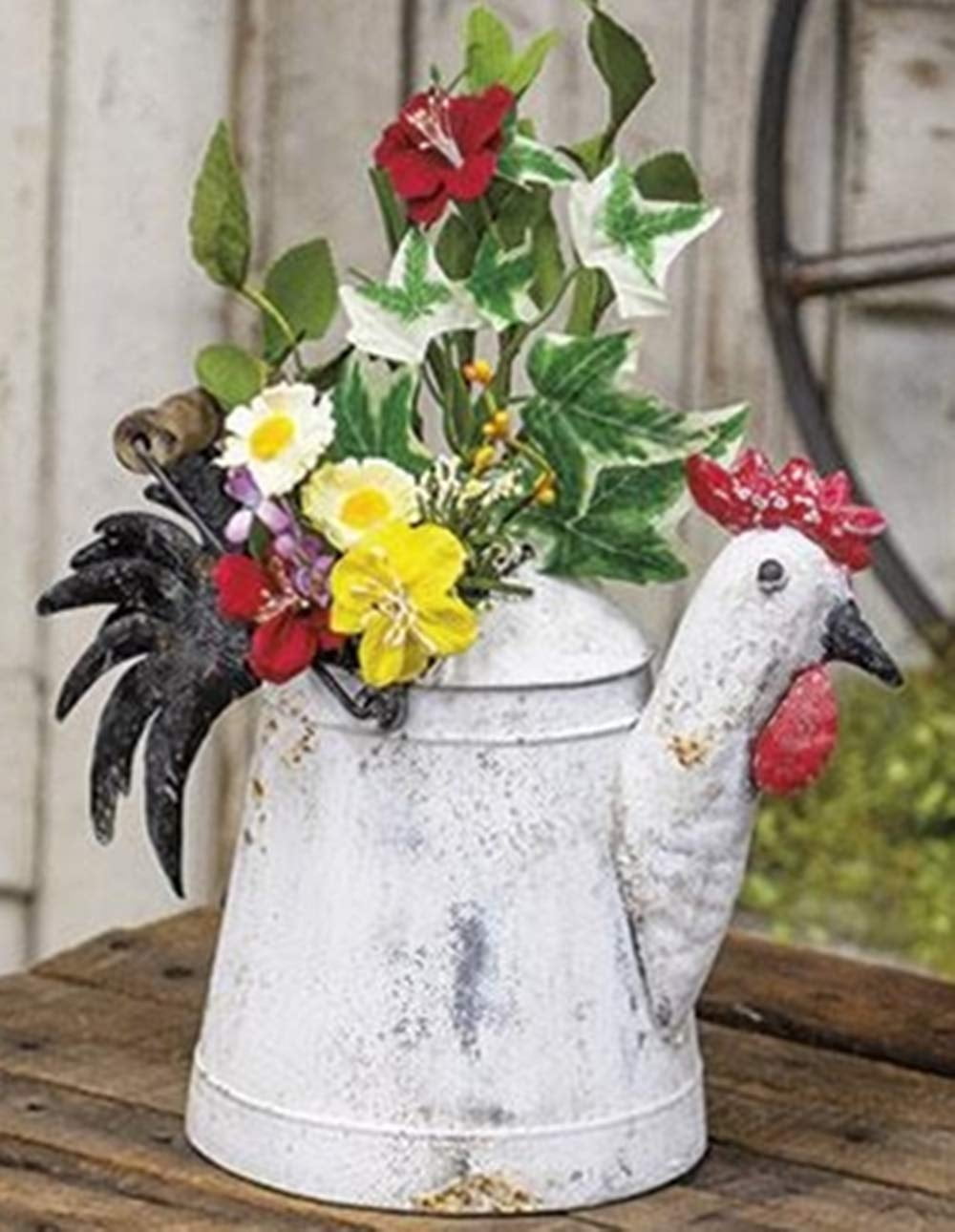 Decorative Metal Rooster Vase / Faux Watering Can