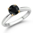 thumbnail image 2 of Gem Stone King 925 Sterling Silver with 10K Yellow Gold Black Sapphire Solitaire Engagement Ring for Women (1.15 Cttw, Gemstone September Birthstone, Round 6MM, Available in Size 5, 6, 7, 8, 9), 2 of 4