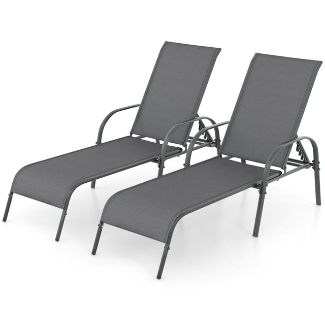 Gymax Lot de 2 Chaises Longues de Patio avec Accoudoirs Inclinables Réglables Turquoise