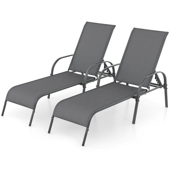 Gymax 2PCS Patio Lounge Chair Chaise w/ Adjustable Reclining Armrest Turquoise