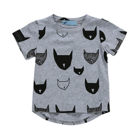 

Dr.Eam Little Girls Fashionable New Summer Cartoon Print Boys And Girls Short Sleeved Round Neck T Shirt With Irregular Hem Fashion Tops Casual Soft Dailywear Grey 3 Y-4 Y