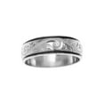 thumbnail image 2 of 14k solid white gold custom made Hawaiian plumeria flower scroll 6mm black enamel edge ring band size 10.5, 2 of 4