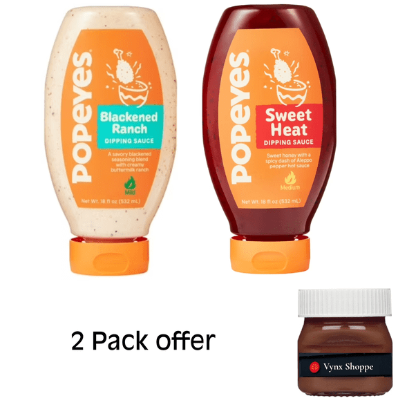 Popeyes Louisiana Kitchen Blackened Ranch Dipping Sauce, 18 oz Bottle, Popeyes Louisiana Kitchen Sweet Heat Dipping Sauce, 18 oz Bottle