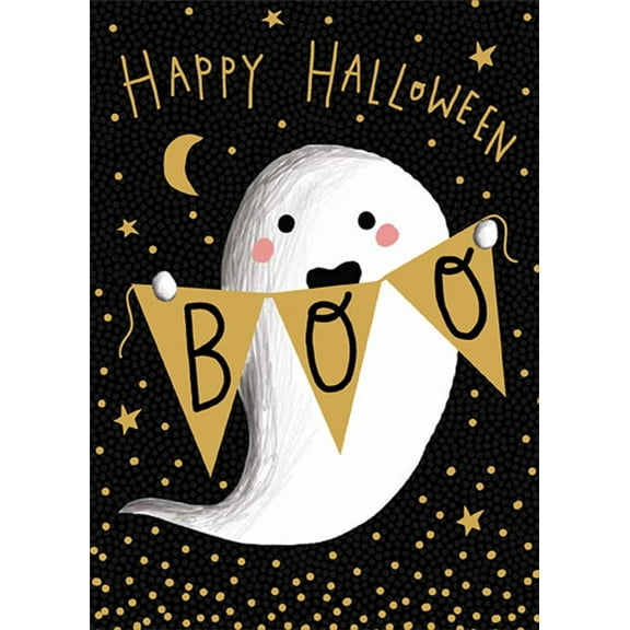 RSVP Ghost Holding Gold Foil Boo Banner Halloween Card