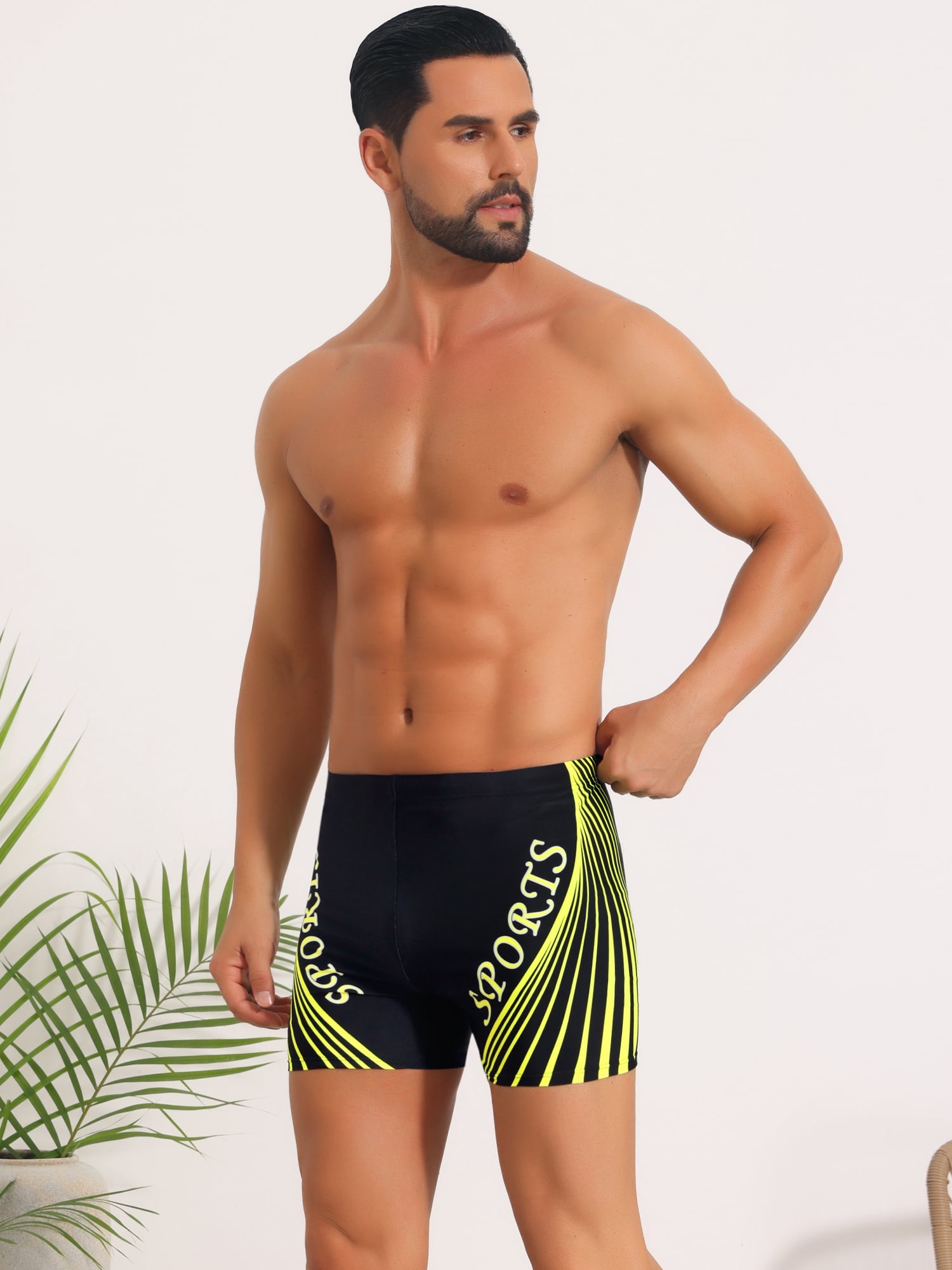 DARING DIVA Men's Printed Swimming Shorts Stretch Waist Surfing Board Shorts 30 Yellow