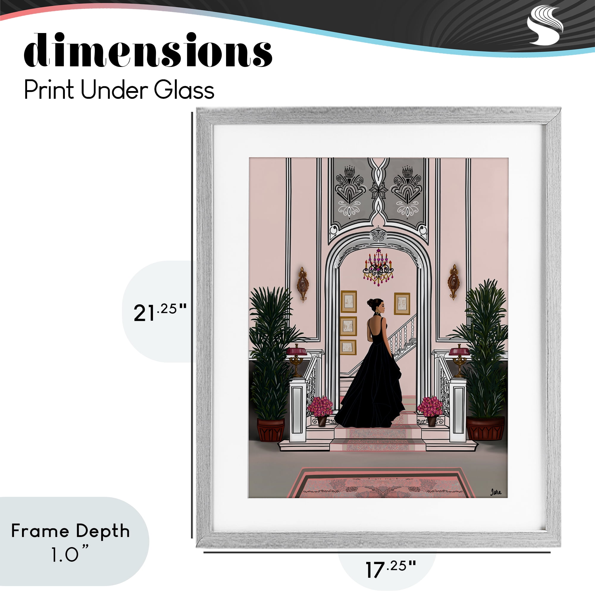 Stupell Industries Mansion Girl in Gown Gray Framed Print Under Glass, design by Tara Boone