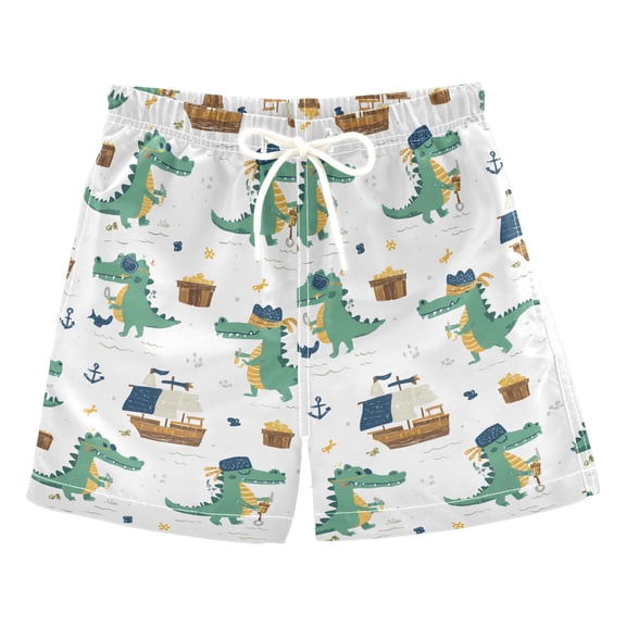 Alligator Boat Pattern Swim Trunks Quick Dry Beach Pool Board Shorts Lightweight Stylish Print Sizes 2T to XL