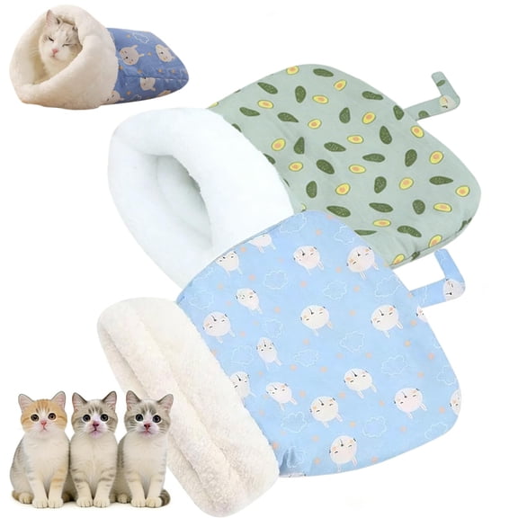 2PC Cat Sleeping Bag for Indoor Cats, Cozy Pet Nest Winter Washable Wrap Snuggle Sack for Kittens Puppies, Soft Plush Semi-Enclosed Pet Sleeping Bed Set