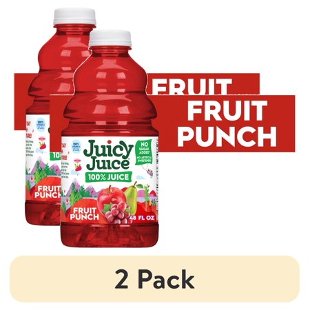 (2 pack) Juicy Juice 100% Juice, Fruit Punch, 48 fl oz Bottle