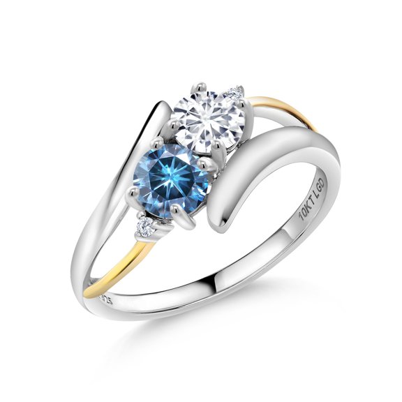 Gem Stone King 925 Silver and 10K Yellow Gold Ring Lab Grown Diamond Persian Blue Moissanite (1.02 Cttw, Size 8)