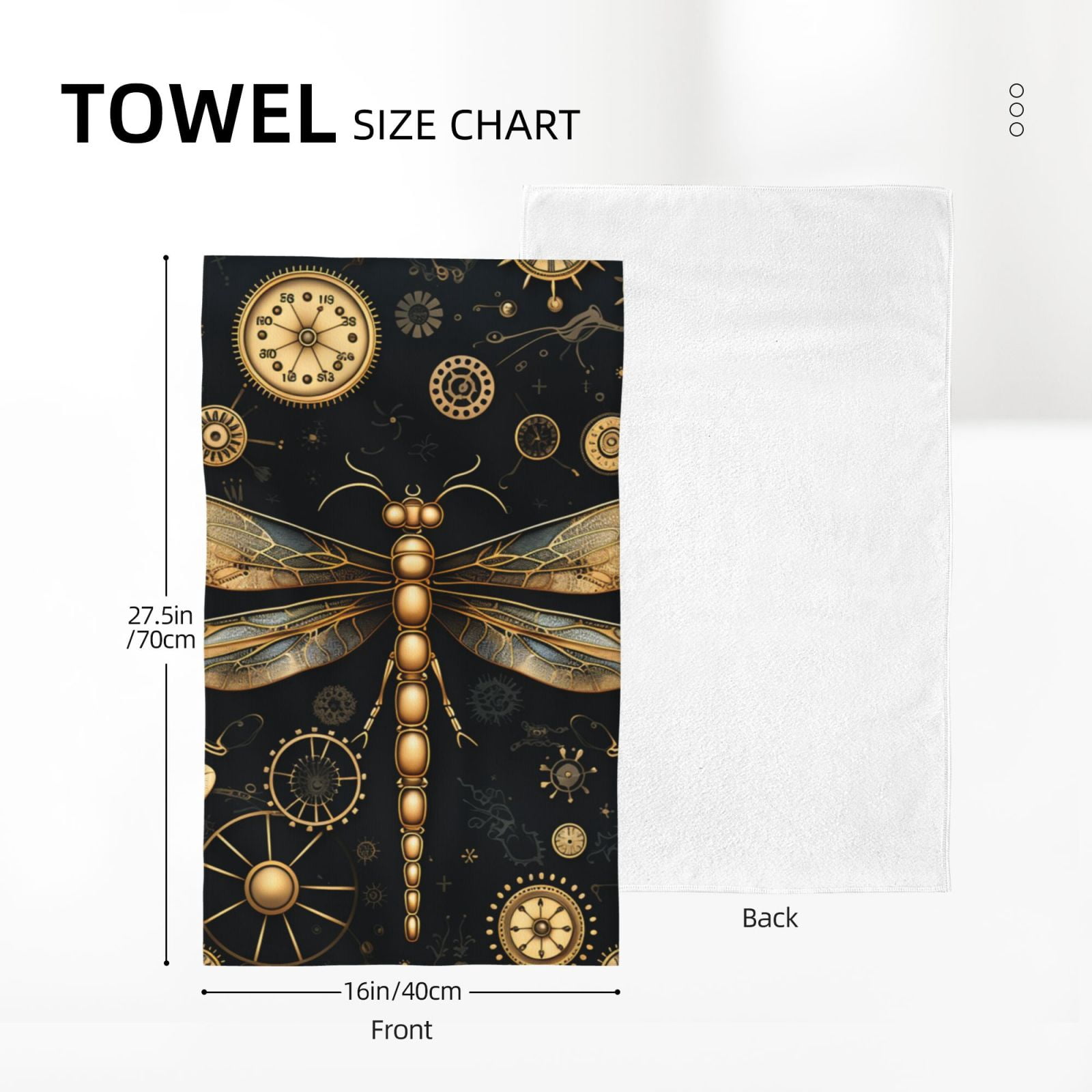 Gold Steampunk Dragonfly Black Golden 27.5" x 16" Ultra Soft Hand Towel, Face Wash Cloth for Bathroom, Gym, Travel, Pool