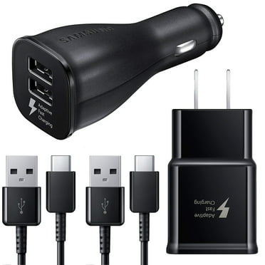 Samsung Galaxy S8, S8 , S9, S9 , S10, Note 8, Note 9 Adaptive Fast Charger USB-C Type-C Cable Kit Fast Charging USB Wall Charger & Car Charger [1 Car Charger   1 Wall Charger   2x 4FT Type-C Cable]