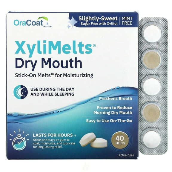 OraCoat XyliMelts Dry mouth Stick-On Melts, Mint And Sugar Free 24-Hour, 40 Ct (2 pack)