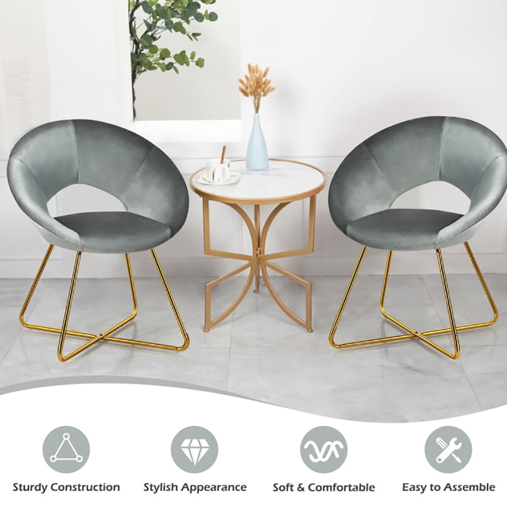 Finihen Velvet Dining Arm Chair, Modern Accent Velvet Dining Arm Chair with Golden Metal Legs and Soft Cushion, for Bedroomï¼Living Room, Dining Room, Kitchen, Gray