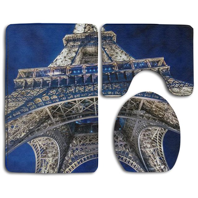 ABPHQTO Torre Eiffel Juego de alfombras de baño de 3 piezas Alfombra de baño Alfombra de contorno y tapa de inodoro ABPHQTO Cont-CHAPPLE-23668