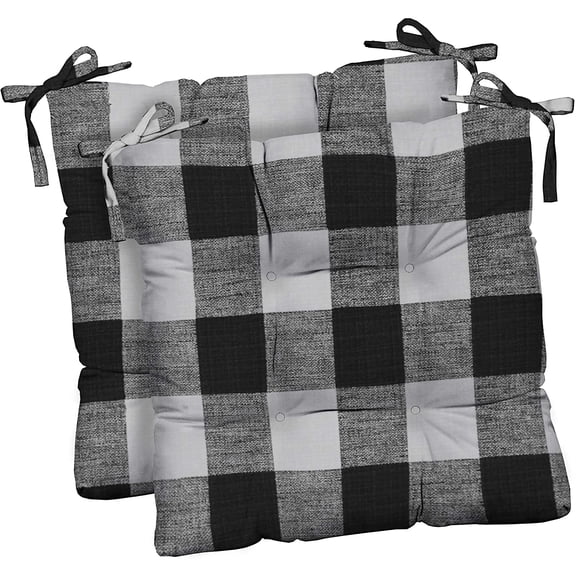 RSH Décor Indoor Outdoor Set of 2 Tufted Dining Chair Seat Cushions, 18.5" x 16" x 3", Black Buffalo Plaid