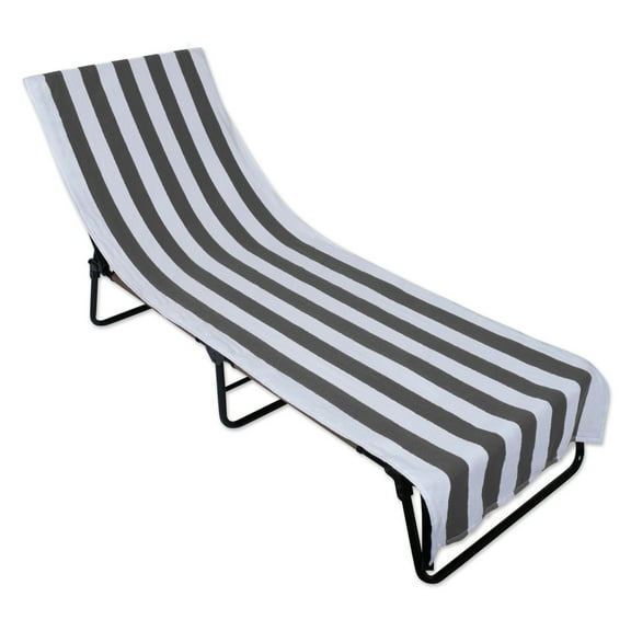 Design Imports 70341A 26 x 82 in. Grey Stripe Lounge Chair Beach Towel With Top Fitted Pocket