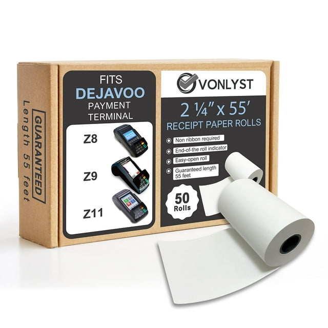 Vonlyst Rouleau de Papier pour Machine à Cartes de Crédit pour Dejavoo P1 P3 P8 QD1 QD2 Z8 Z9 Z11 (50 Rouleaux)