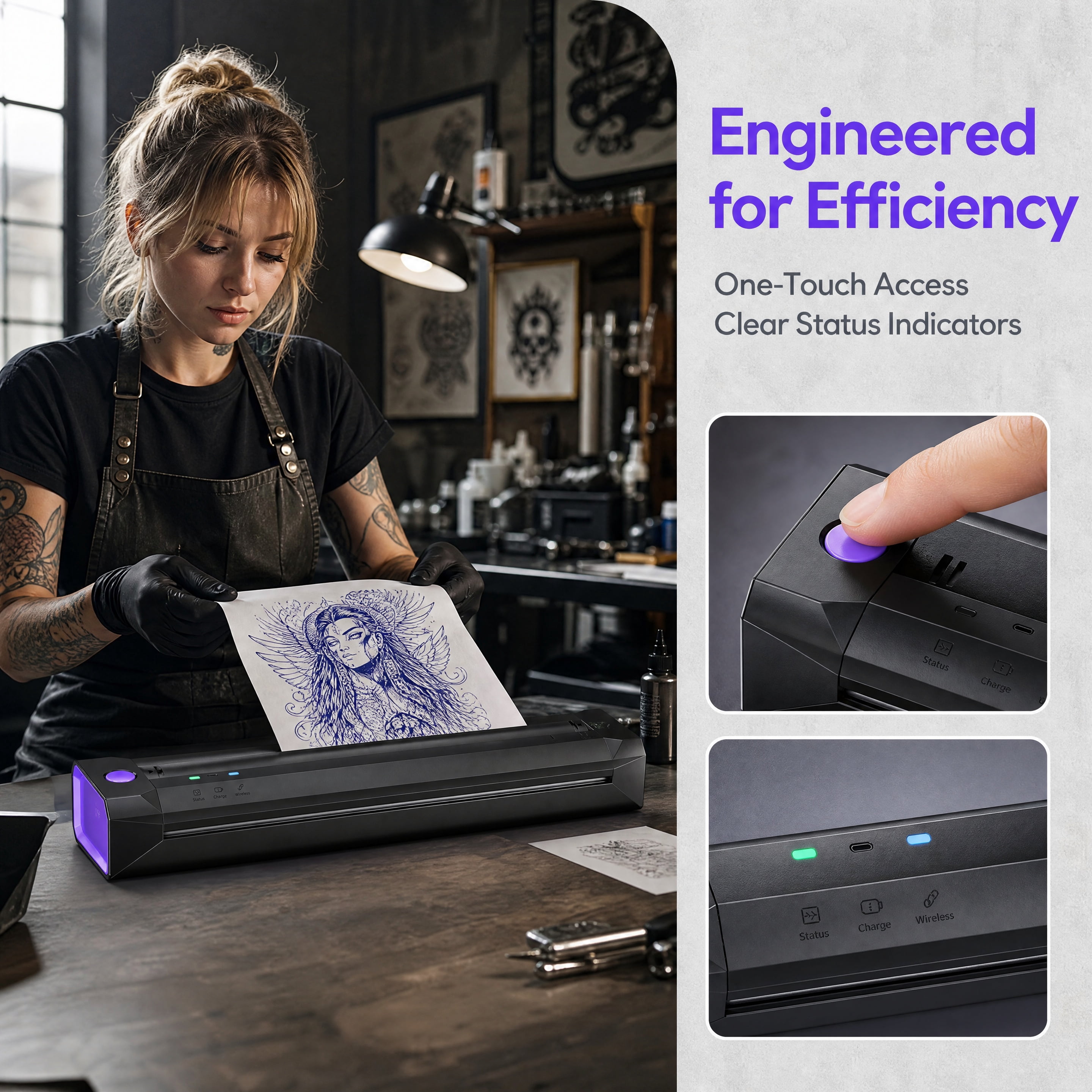 Phomemo Upgraded Tattoo Stencil Printer, A881U Wireless Thermal Tattoo Printer, Essential Tattoo Equipment for Both Experienced Artists and Beginners, Compatible with Phone and PC