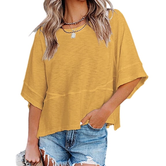 Summer Oversize Women Solid Color Half Sleeve Loose Shirt Tee Casual Tops