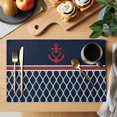 thumbnail image 2 of Navy Blue Morocco Placemats Set of 6, Red Ocean Nautical Anchor Stripe Placemats for Dining Table, Place Mats for Kitchen Tabletop, Waterproof Wipeable Dining Table Mats Set, 2 of 9