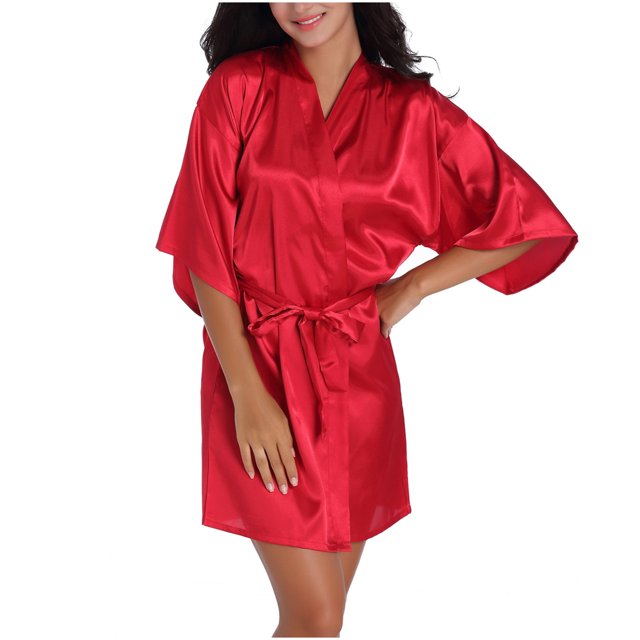 Tqcoqu Robes de Maison en Soie Simulée Couleur Unie Décontractées pour Femmes