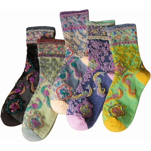 Vintage Style Crew Socks with Cute Floral Cuff for Women