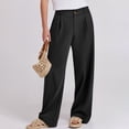 thumbnail image 6 of WTOBBY Women's Linen Casual High Waist Wide Leg Straight Cotton Button Trousers with Comfortable Fit for Fashionable Summer Outfits ,Black S, 6 of 6