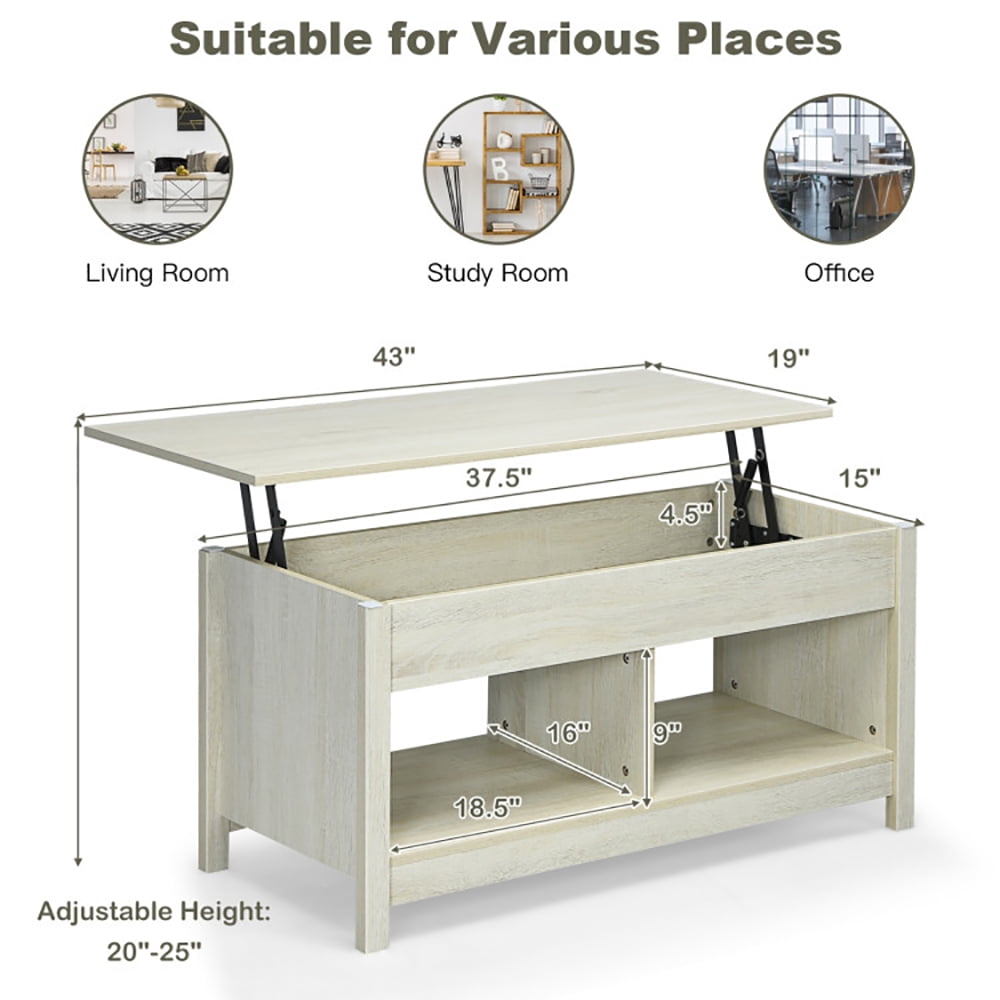 Finihen Coffee Table, Lift Top Coffee Table with Hidden Storage Compartment and Lower Shelf, for Study Room, White Finihen Coffee Table, Lift Top Coffee Table with Hidden Storage Compartment and Lower Shelf, for Study Room, White