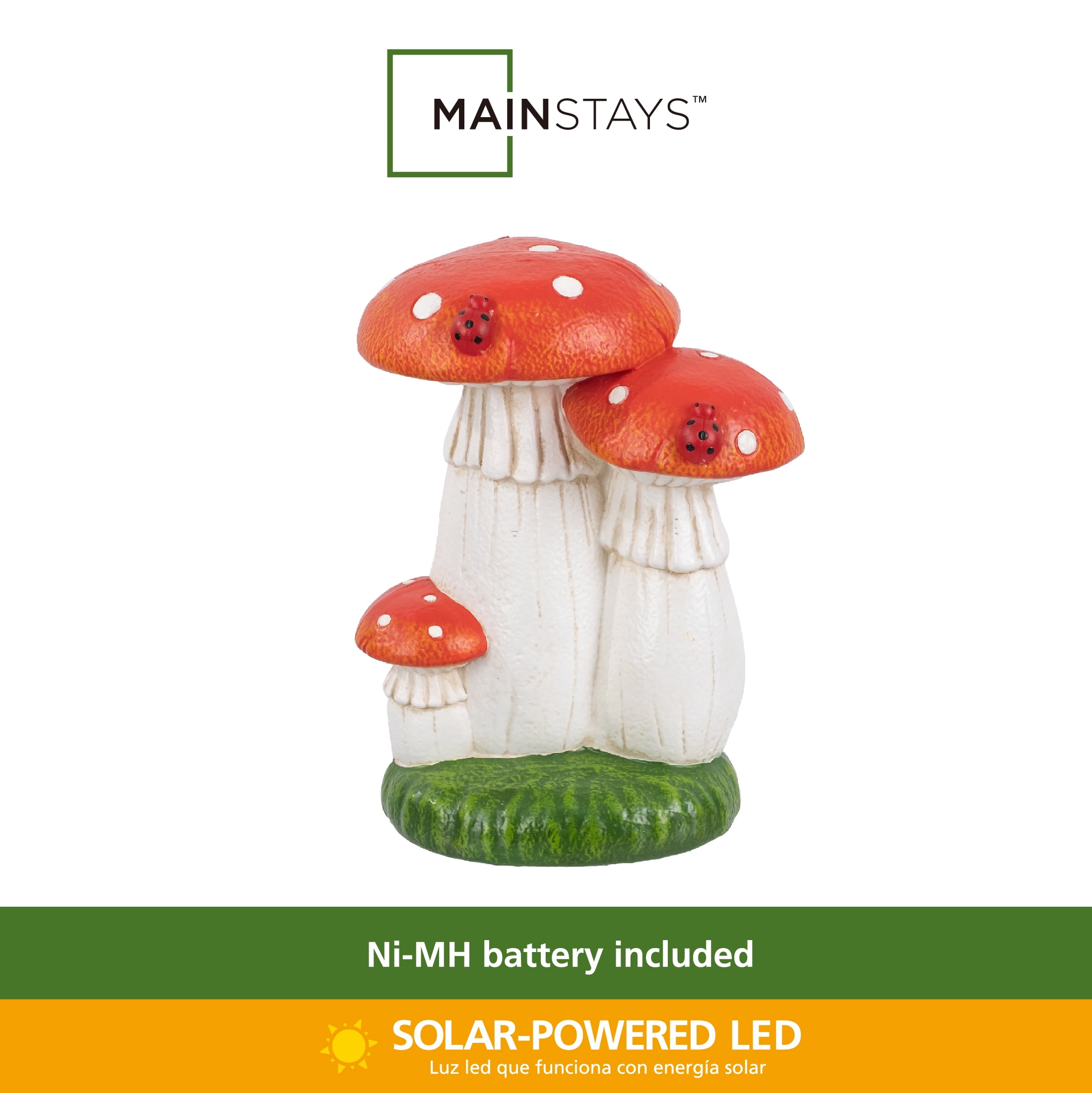 Mainstays Solar Three Mushrooms Outdoor Garden Statue with LED Light, Weather-Resistant