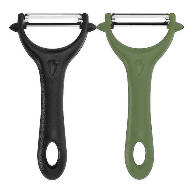 Pelador universal de acero inoxidable de 2 piezas, 14,5 7,5 cm, pelador de doble filo negro, mango ergonómico para patatas, zanahorias, verduras y frutas (negro)