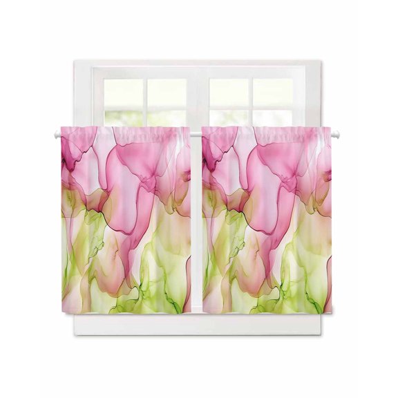 Purple Green Gradient Short Blackout Curtains 36 Inch Long Romantic Abstract Art Modern Rod Pocket Kitchen Curtains, 2 Panels Thermal Insulated Room Darkening Drapes for Bedroom, 30"W x 36"L